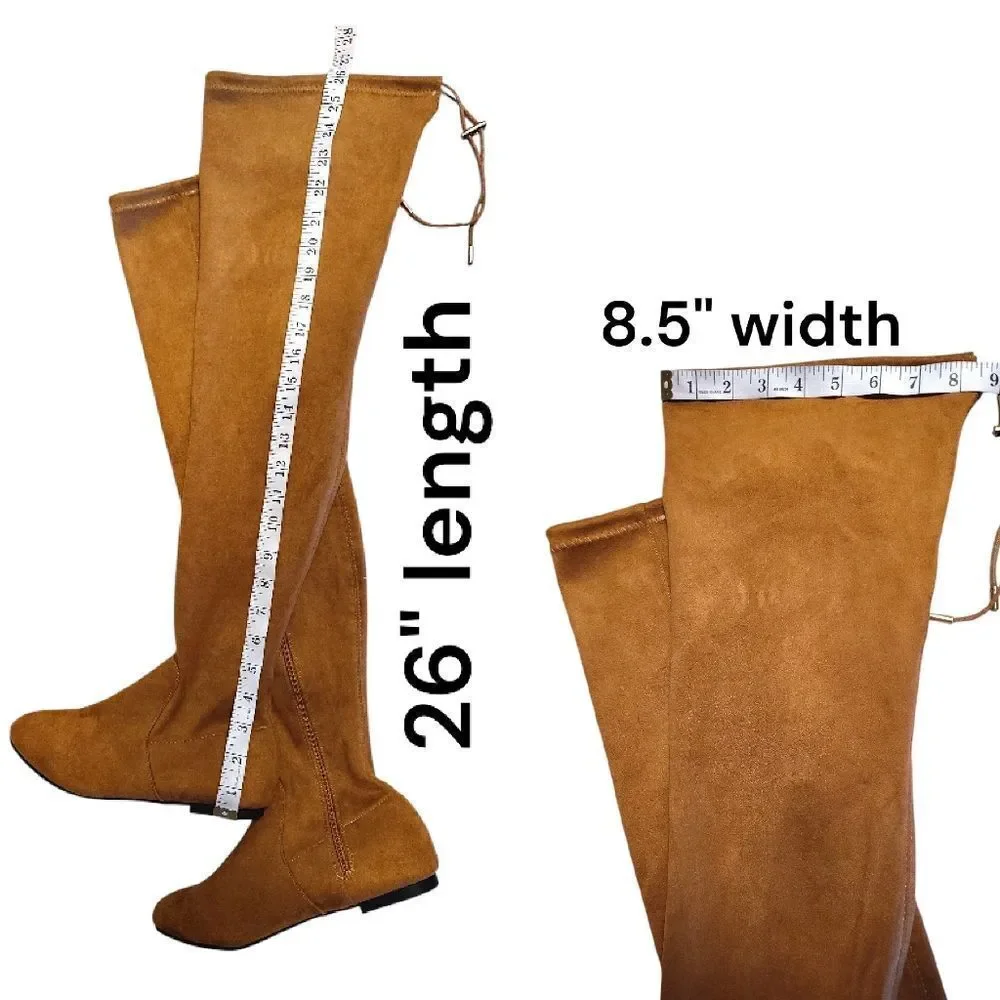 Nature Breeze Tan Vegan Suede Side Zip Boho Thigh High Boots SZ‎ 8 Festival